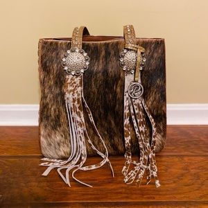 SOLD Raviani Cowhide Gator Rhinestone Fringe handbag